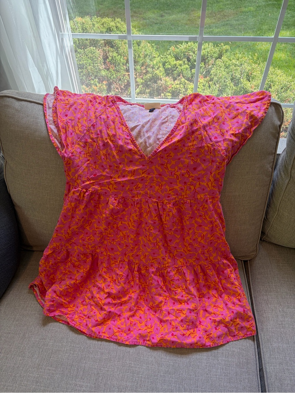 Old Navy Pink and Orange Floral V-Neck Women’s Dress